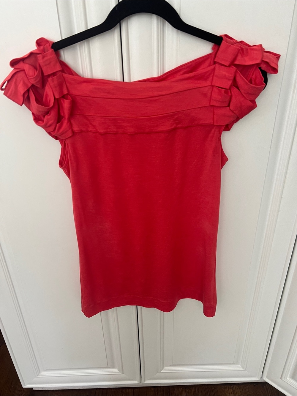 Leifsdottir coral Ruffle Sleeve silk/ cotton tshirt
